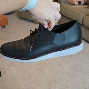 Cole Haan Black Leather Oxford with Grey Sole and Red Stitching